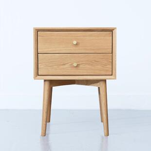 北欧纯实木床头柜现代简约铜拉手日式 储物柜白橡木卧室环保家具