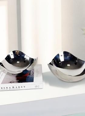 简约现代不锈钢几何镜面创意圆形托盘客厅茶几桌面收纳盘摆件