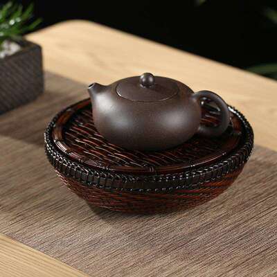 大纯漆手工2323编储水壶承壶托竹壶垫干泡台茶盘底茶具座养壶圆形