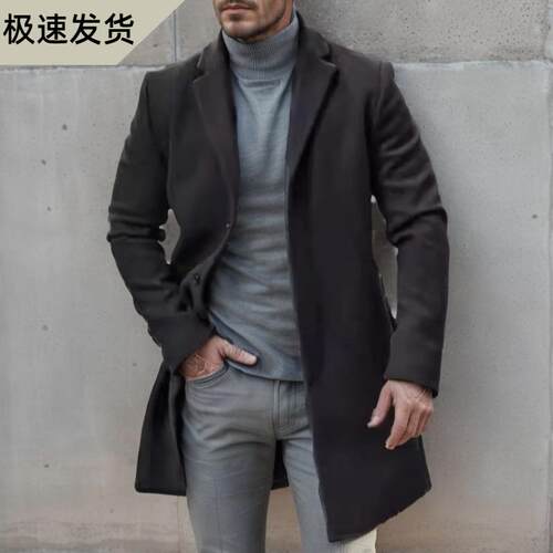 【欧码加厚】毛呢大衣男士跨境呢子中长款风衣外套多色多码男外套