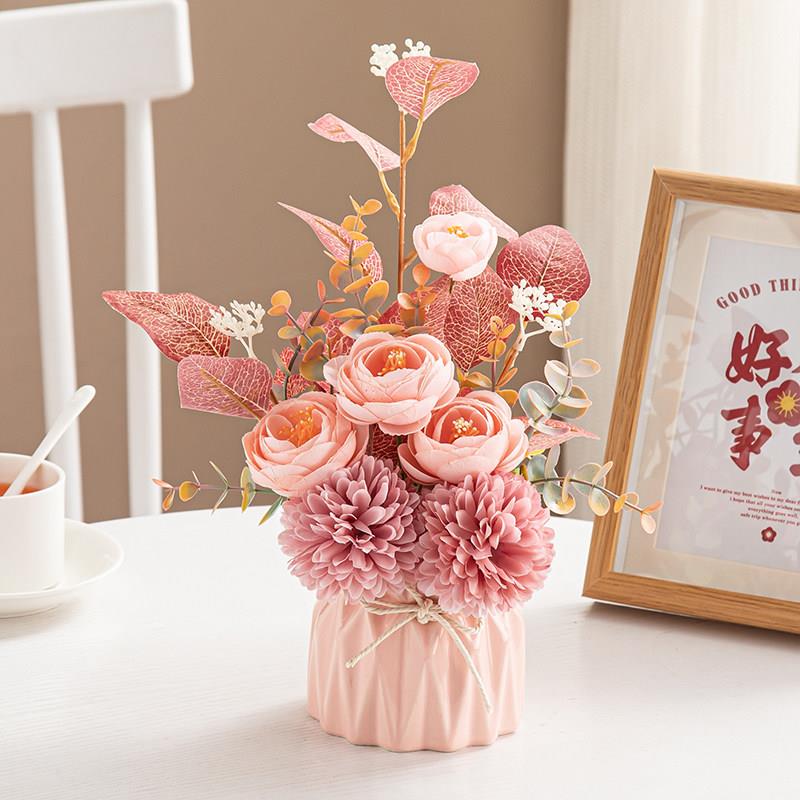 北欧网红餐桌高级彷真花陶瓷花瓶房间电视柜客厅高颜值花艺摆件
