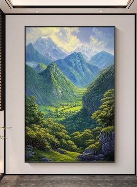 有山无水靠背画绿色入口通道挂画2025新客厅装饰画办公室绿山画
