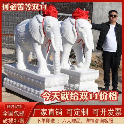 石雕大象一对汉白玉青石头石象家用看门镇宅招财别墅公司门口摆件