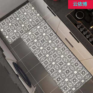 现代简约玄关阳台可擦洗长方形防滑满铺皮革地垫厨房皮革防油地毯