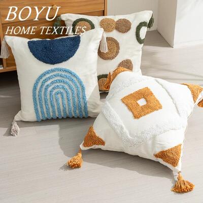 波西米亚风簇绒抱枕圈绒绣流苏抱枕套民宿家居装饰枕沙发床头靠垫