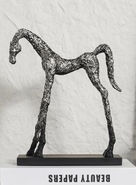 新中式极简抽象艺术古银马摆件样板间别墅书房家居桌面创意摆件