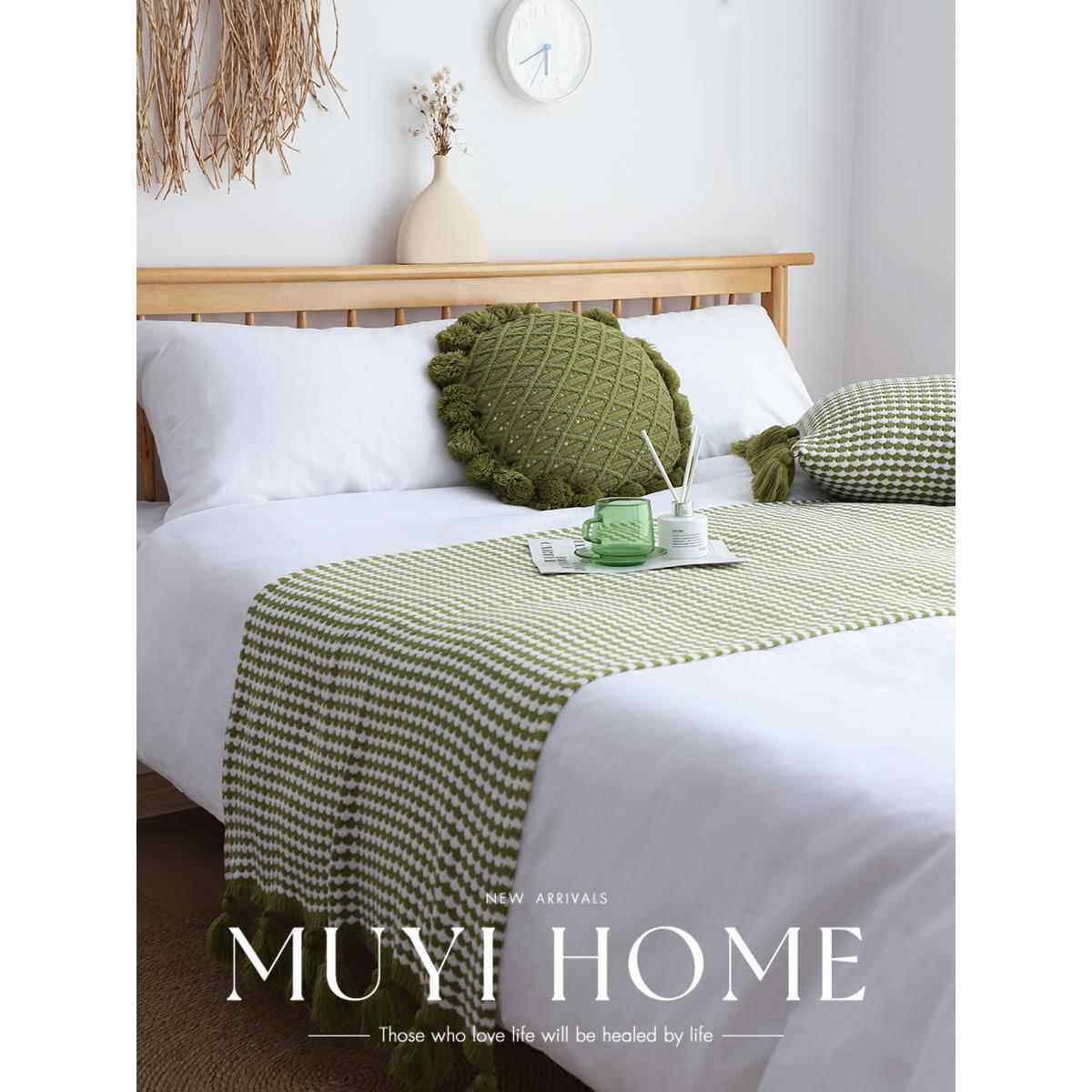 双色菠萝格床尾毯床尾巾民宿客厅沙发毯办公室空调毯午睡盖毯子