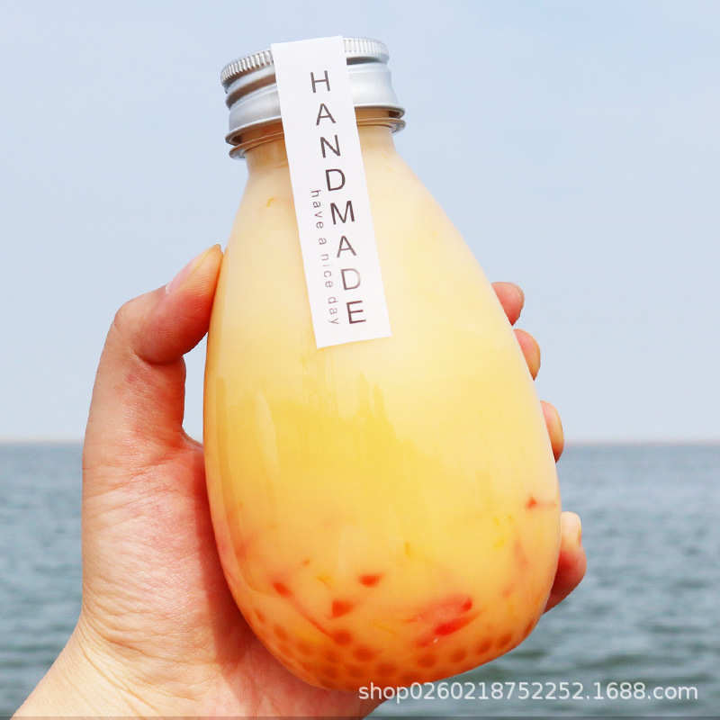 400ml水滴瓶网红创意瓶身 透明pet一次性塑料瓶 杨枝甘露瓶子空瓶