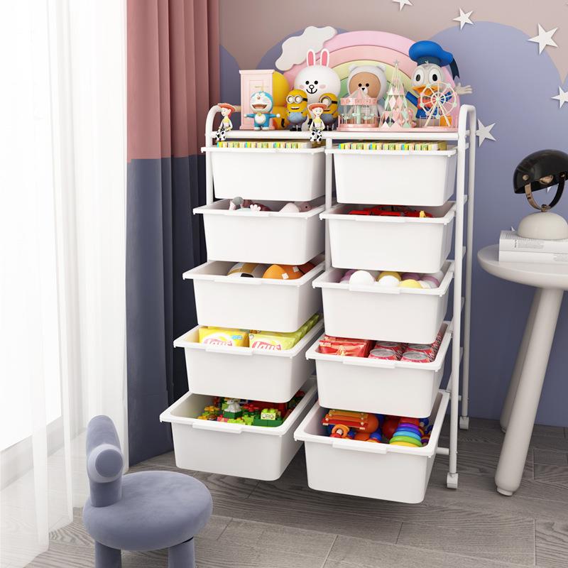 儿童书架落地家用宝宝玩具收纳整理多层置物架可移动阅读书架