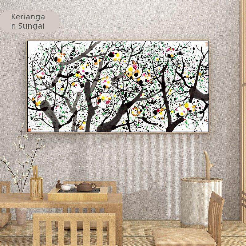 吴冠中水墨画新中式客厅装饰画沙发背景墙横版壁画大尺寸餐厅挂画