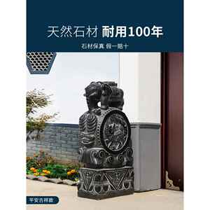 石雕门墩抱鼓石家用天然青石小象门墩石门当别墅门口石鼓一对摆件