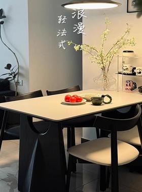 中飞古风15476色鸦黑实木餐桌简约设计师款形长方哑光白德利丰岩