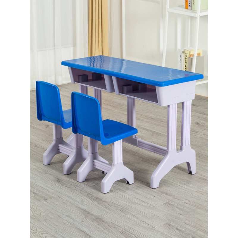 厂家直销幼小衔接双人塑钢课桌椅小学生单人蓝色幼儿园学前班桌椅