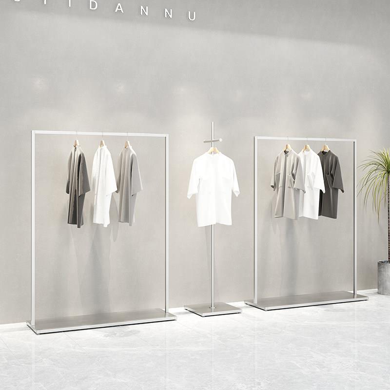 服装店展示架铁艺服装架银色正挂男女装店货架衣架陈列侧挂落地式
