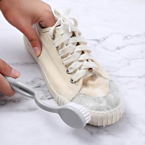 Dual-head long-handle cleaning shoe brush, plain color with