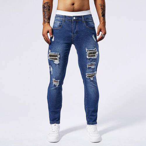 Men ' s Fashion Street Style Streetwear Ripped Skinny Fitted