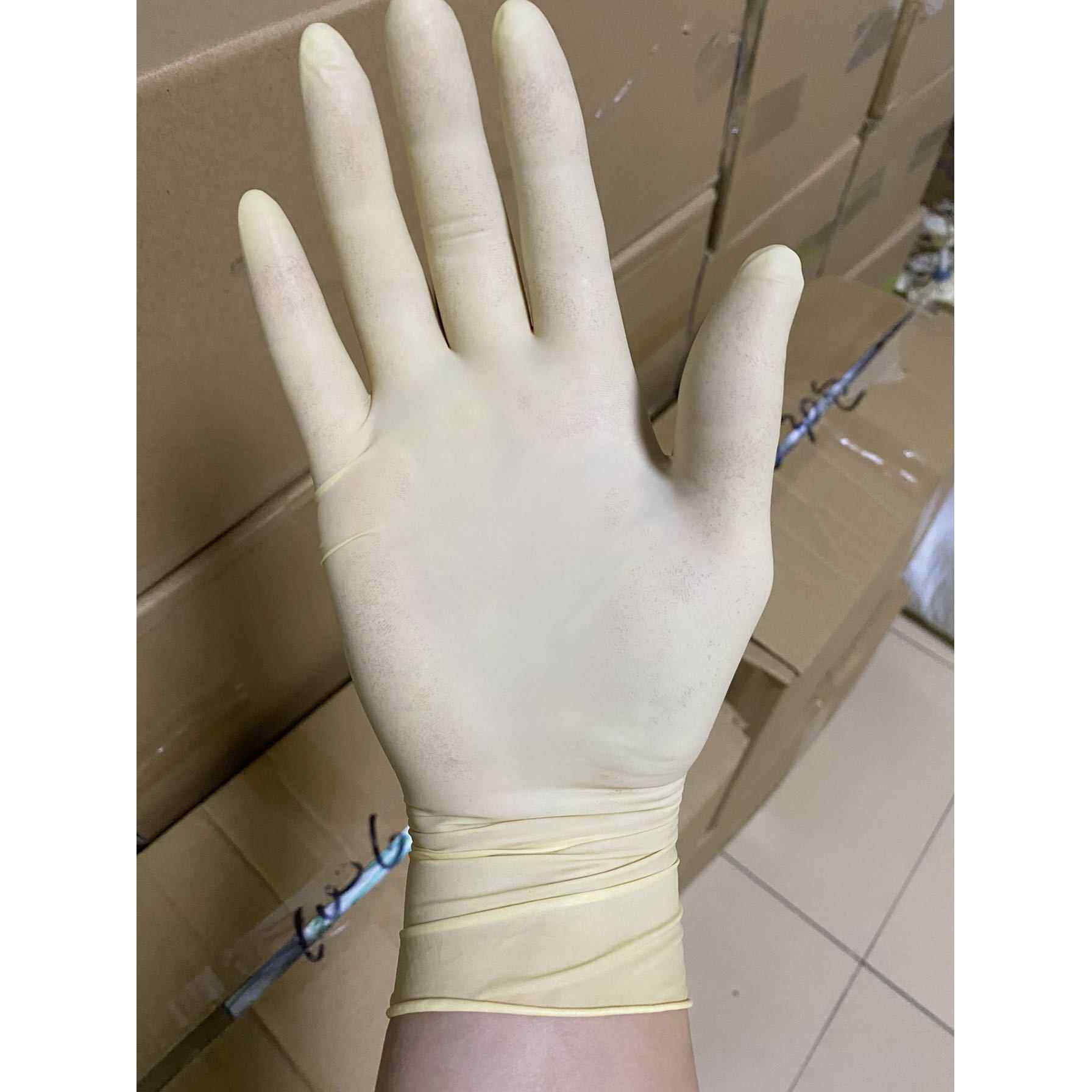 乳胶手套一次性橡胶手套工业无粉尘防护手套米黄色9寸劳保手套
