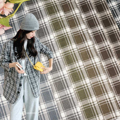 新品秋冬西装裤子时装面料 TR斜纹磨毛色织格子布 衬衫工作服布料