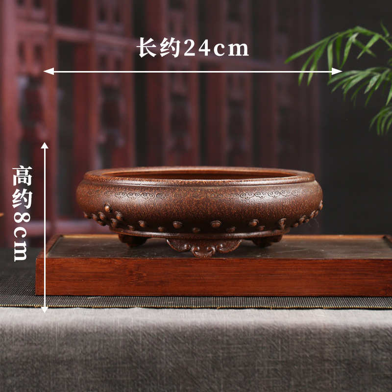 厂家批发紫砂盆景海棠zsd04创意复古大号多手工盆花盆云脚装饰肉