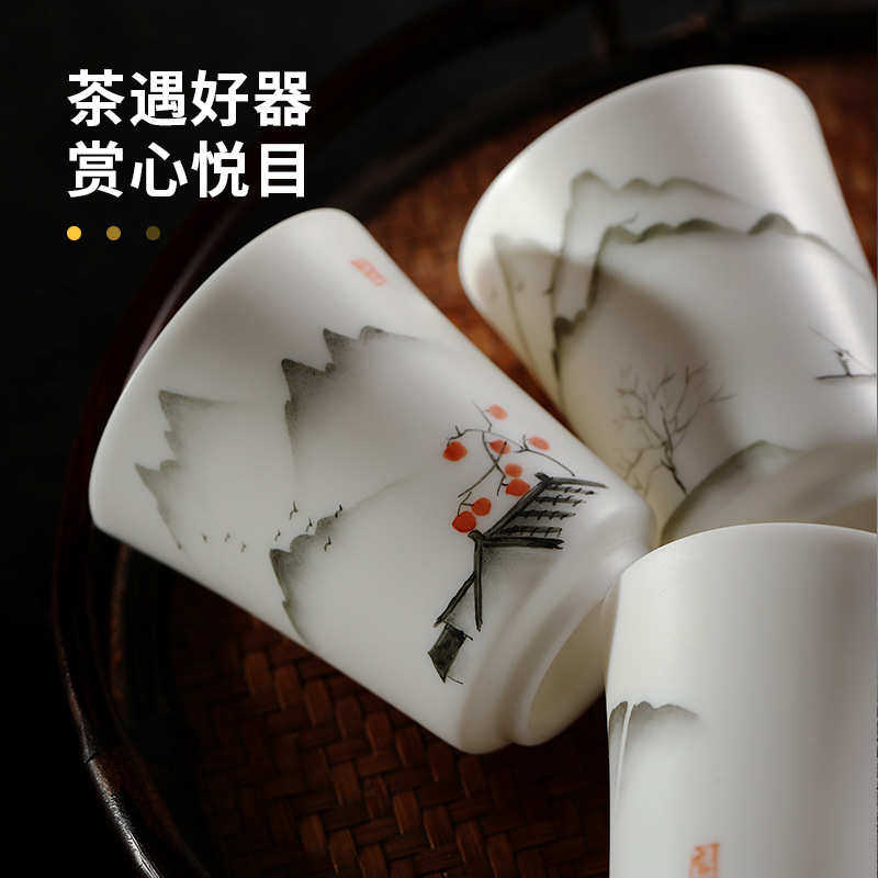 玩物尚置手绘山水茶杯陶瓷品茗闻香杯白瓷茶具个人专用主人杯单杯,餐饮具,茶杯,淘宝优惠券,粉丝福利购,淘宝优惠卷