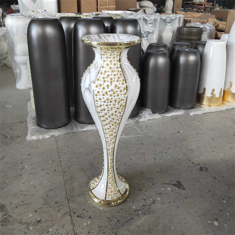 摆件器装饰品水晶干花落玻璃金色地大花细客厅玻璃钢酒店花瓶插花