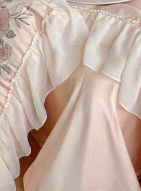 14S长绒SXU棉四件0纯棉全棉刺绣高档嫁粉色美式田园绣花春陪夏被