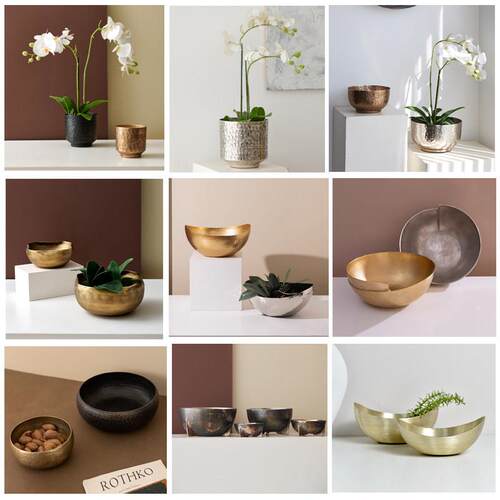 进口无障碍豪华金属锤打花容器金银花瓶家庭客厅桌面干花插花花盆