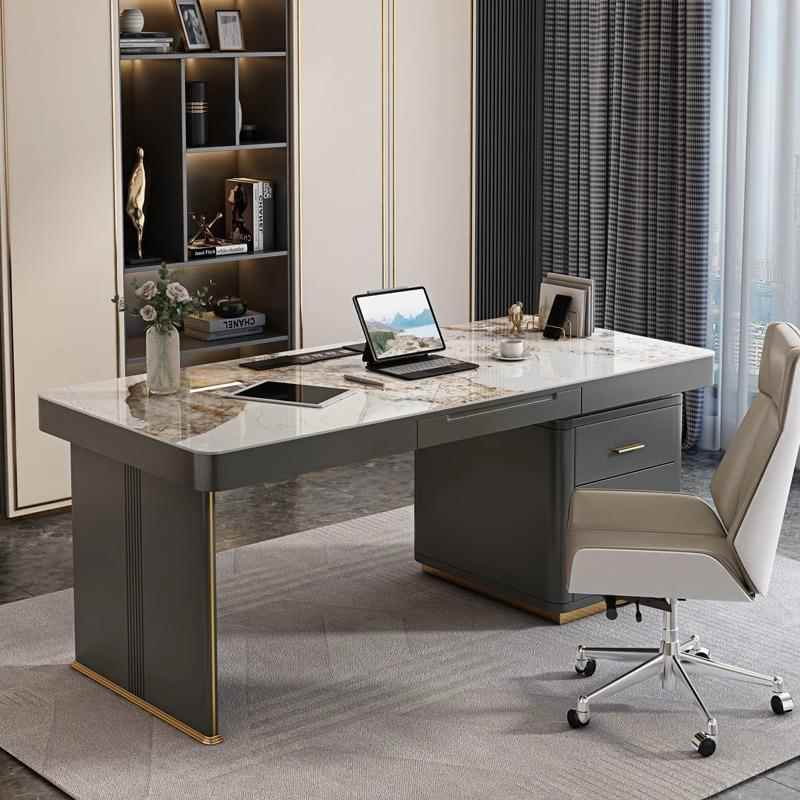 现代书房写字台简约风格设计师办公桌台式电脑桌意式岩板书桌极简