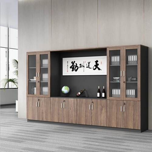重庆件柜文公木质GG02板式玻璃柜档物案储柜办室背景柜带锁现代简
