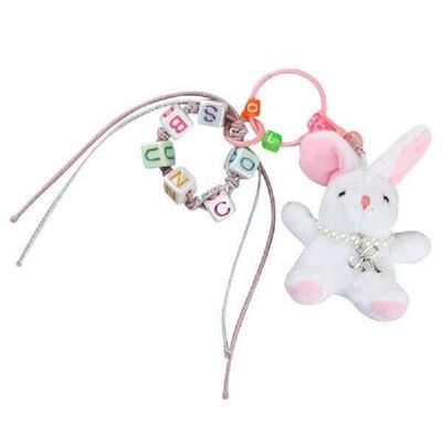 652F Lovely Plush Rabbits Bead Keychain Pendant Bag Fashion