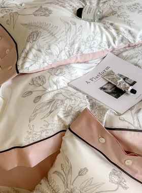 轻LM奢丝法花式复古风澳棉四件套纯棉花印滑裸睡卉被套床品