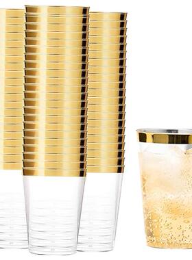 25/50Pcs Golden Plastic Cup 300ml Disposable Cup Wine Glass