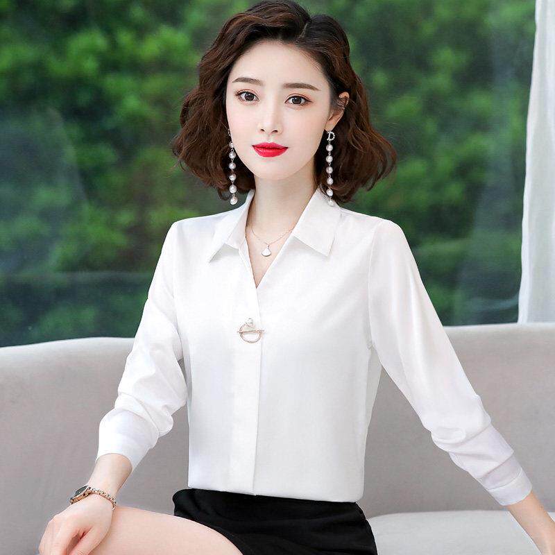 大码白色雪纺衬衫女2025春夏韩版中袖洋气上衣高级感职业显瘦衬衣