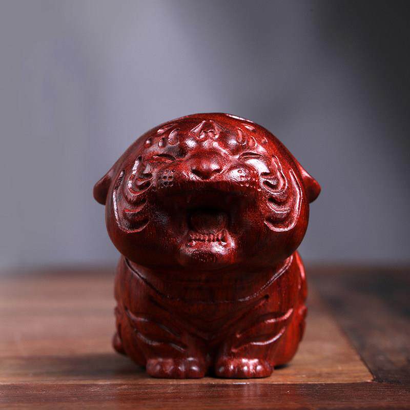 正宗小叶紫檀生肖萌虎年手把件小老虎摆件实木雕刻摆件装饰工艺礼