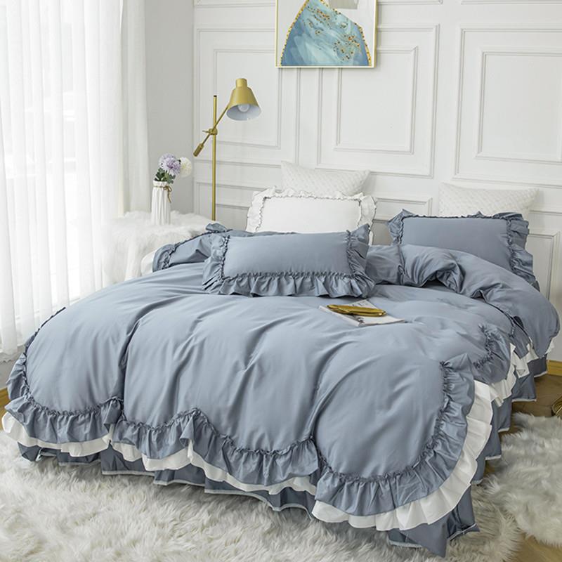 高档式in公主风全韩棉四件套纯简约蕾丝花边被棉套床s裙1.8m床上