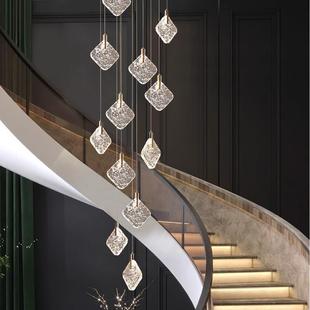 轻奢水晶长吊灯RHG复式 楼挑空l梯o简ft网红旋转客约厅灯中空别墅