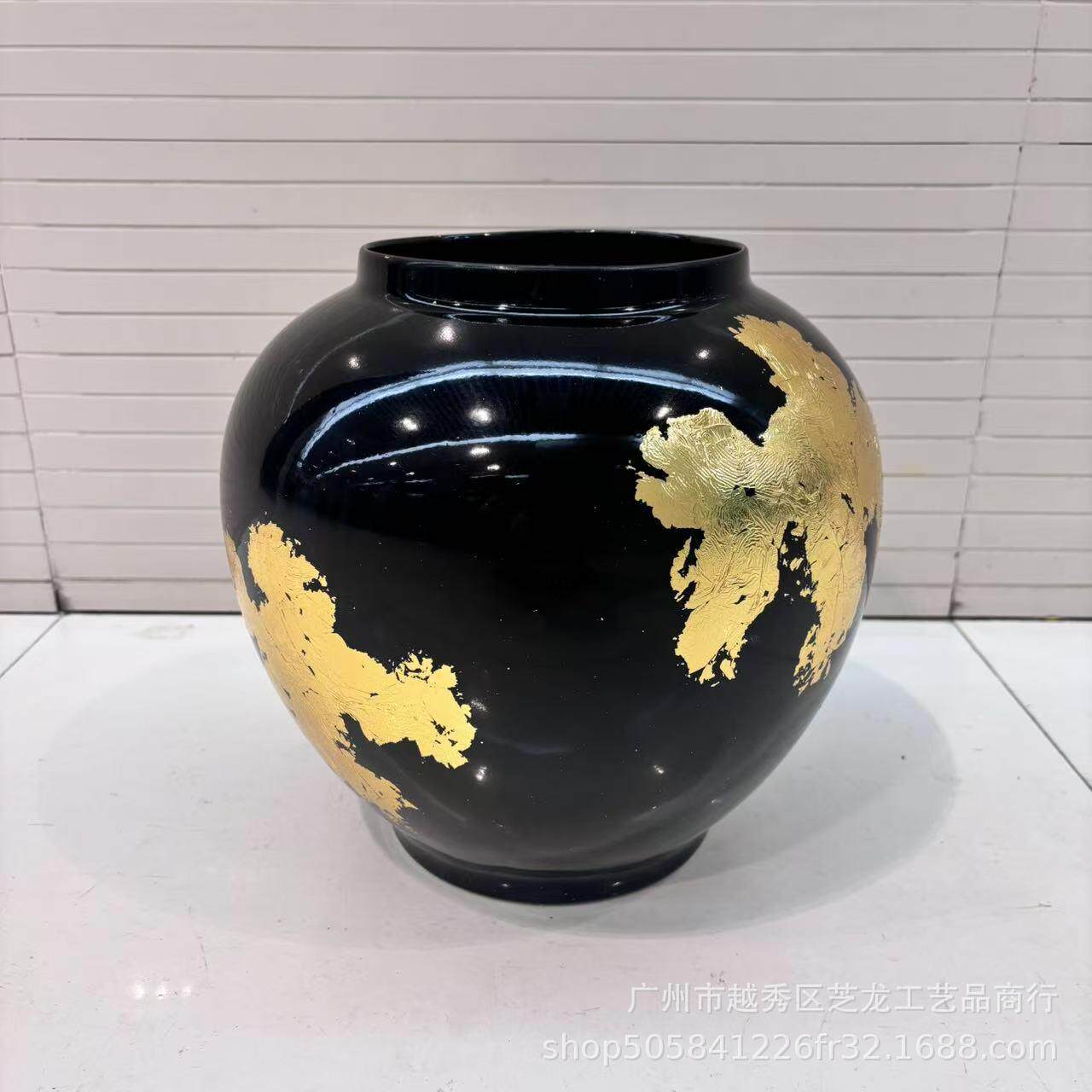 新中式纯手工贴金箔陶瓷花瓶陈设饰品摆件样板房间酒店办公室玄关