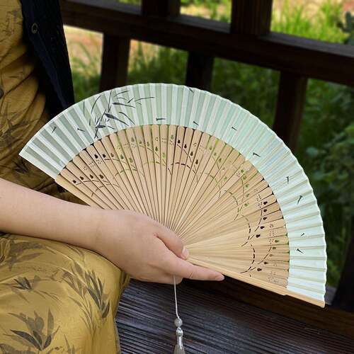 扇子折扇古风新中式国风随身可携式折叠扇子古典汉服旗袍丝滑舞蹈