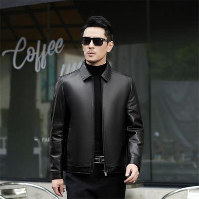 新季23023-F海宁年真皮款皮衣皮羽冬绒服士翻领山羊皮保暖皮男衣