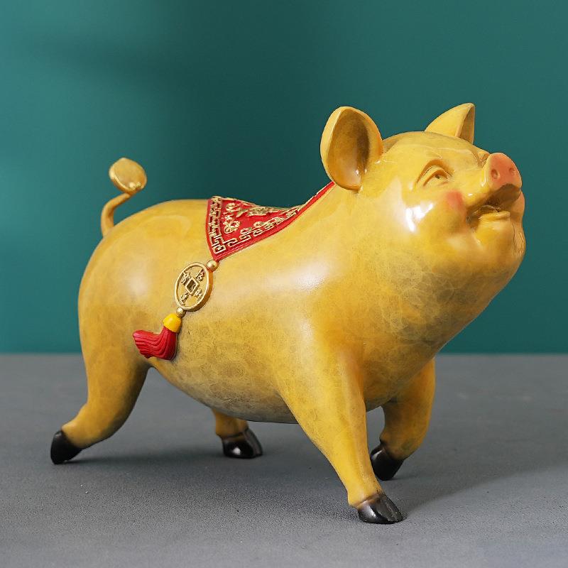 富贵金猪彩铜摆件生肖福猪工艺品家居客厅桌面全铜装饰品开业送礼
