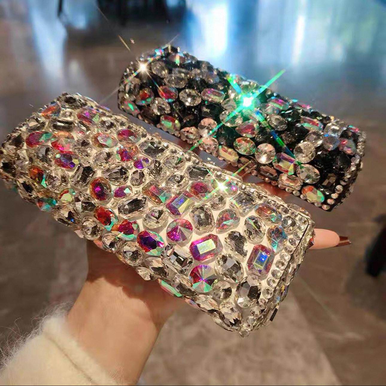 奢华镶钻黑色皮质高档抗压耐摔眼镜收纳盒可携式眼镜盒女时尚款