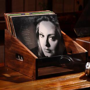 黑胶唱片收纳架胡桃实木CD展示盒12寸大容量碟片箱简约复古LP支架