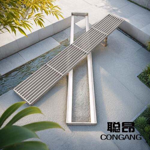 定制锈钢条形格栅车库庭院盖水下水不道钢板C2024-00园林风景区排