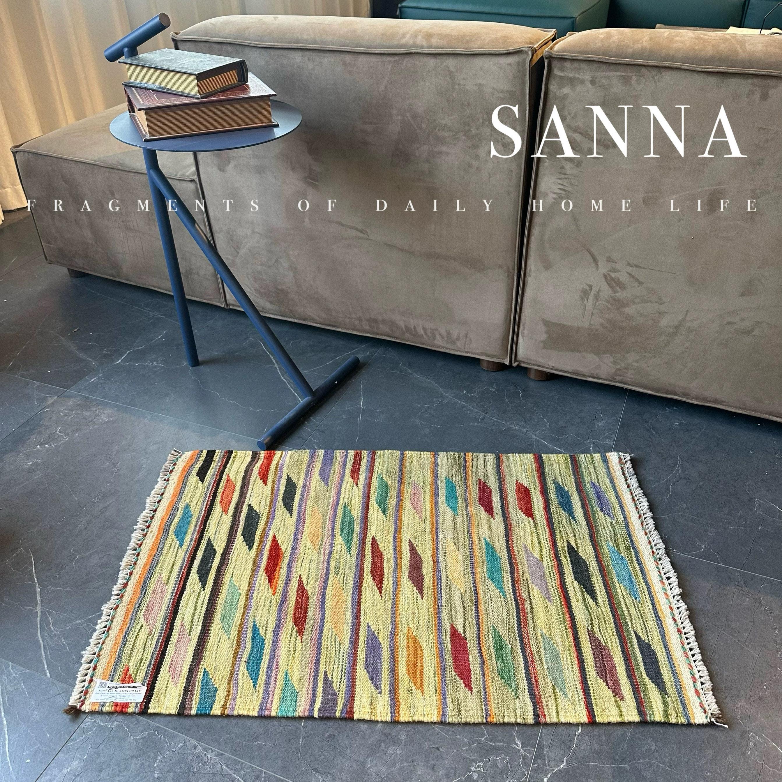 SANN阿富汗进口手工羊毛地毯红色覆古几何北欧风手工地毯墙壁挂毯