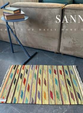 SANN阿富汗进口手工羊毛地毯红色覆古几何北欧风手工地毯墙壁挂毯