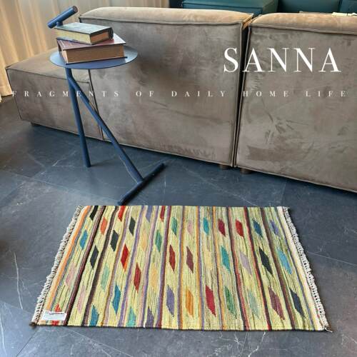 SANN阿富汗进口手工羊毛地毯红色覆古几何北欧风手工地毯墙壁挂毯