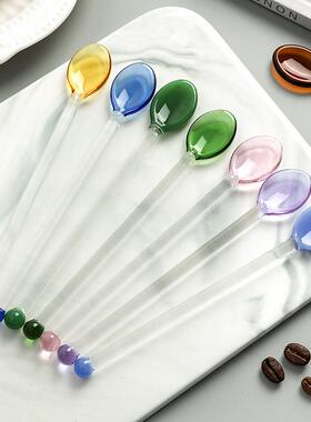 精美玻璃勺调羹爱心多彩玻璃搅拌棒可爱创意长柄果汁咖啡用加勺子