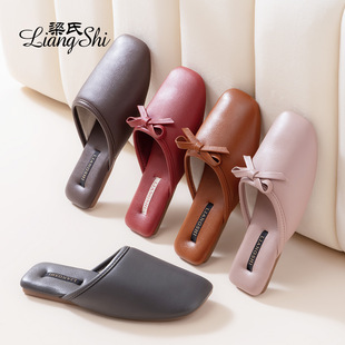 品质新款蝴蝶结拖鞋女春秋四季室内家居包头静音情侣防滑皮拖鞋男