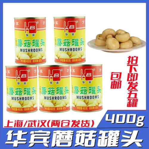 华宾整粒蘑菇罐头400g*5罐火锅披萨材料沙拉甜品奶蘑菇汤原料包邮