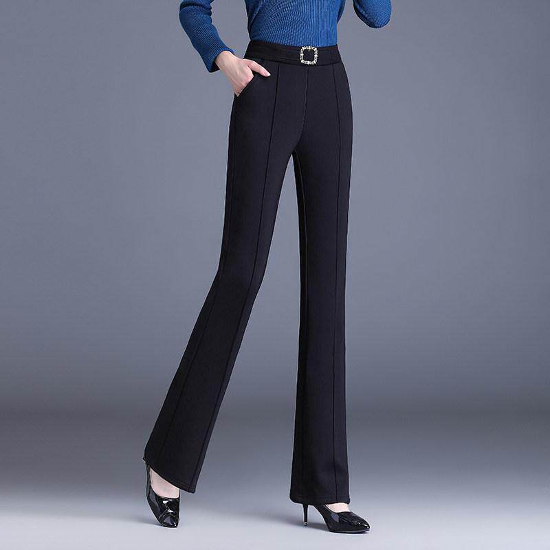 加大码西装裤女春秋新款高腰垂感微喇长裤韩版黑色显瘦中年喇叭裤